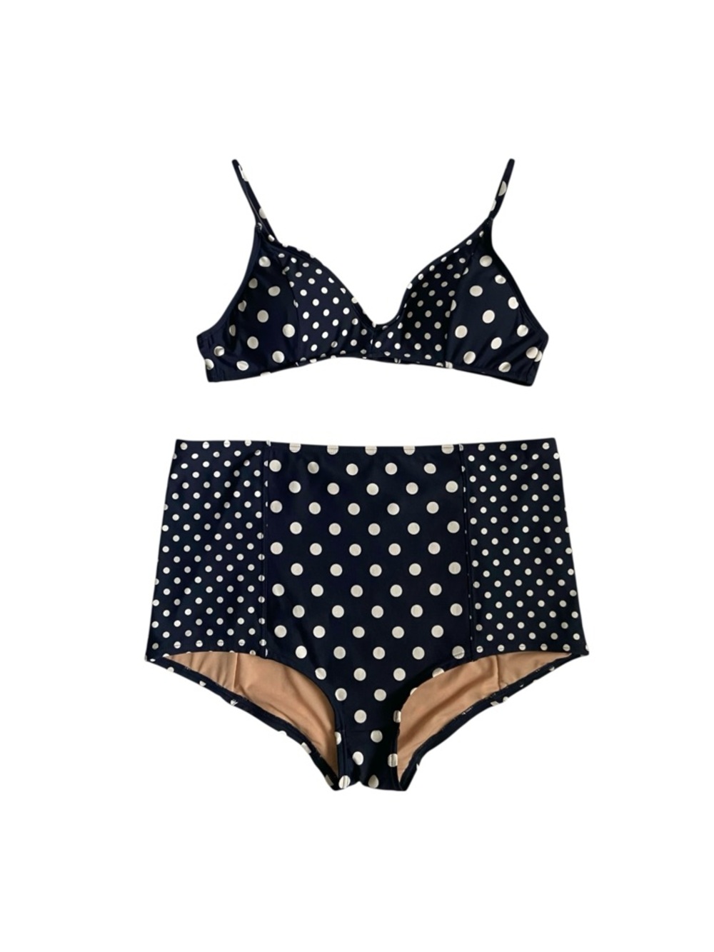 J Crew Navy White Polka Dot High Waist Bikini Sz M/L